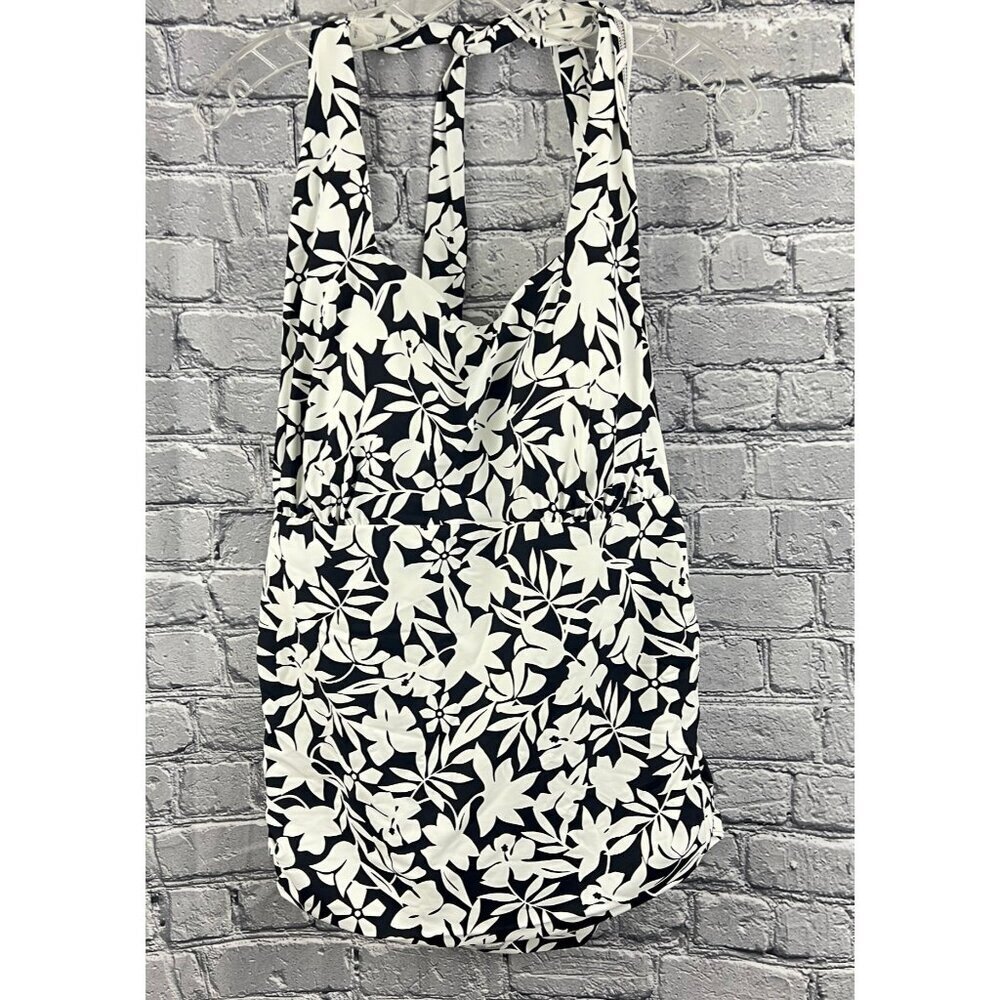 Lands End Womens Halter‎ Swimsuit Top Black & White Floral Print Size 22W